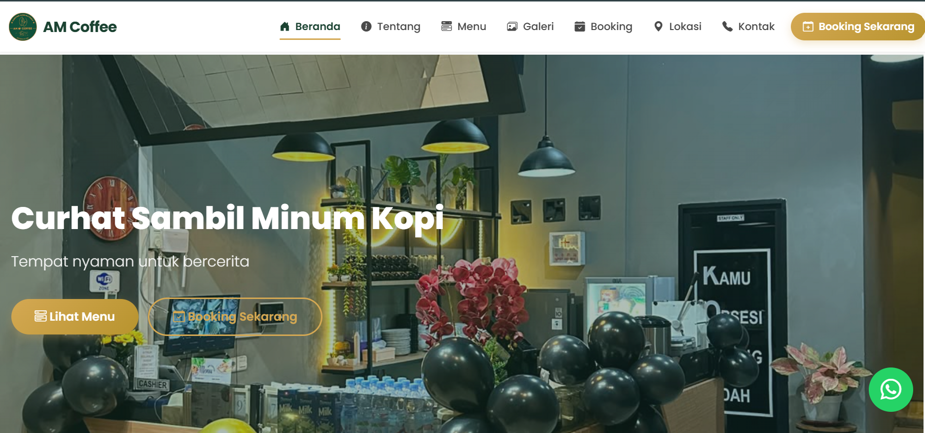 Tampilan proyek Website AM Coffee